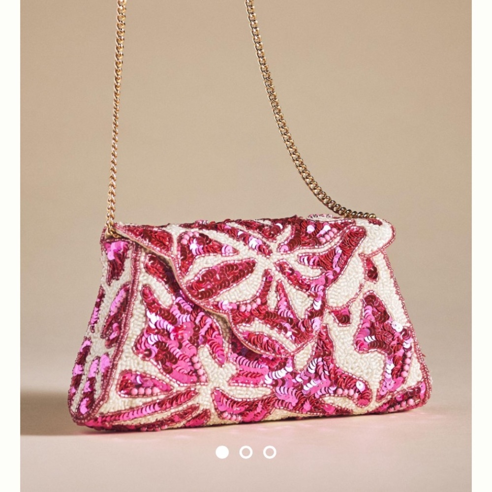 Anthropologie Sequin Scalloped Clutch Bag Pink